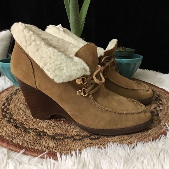 Michael Kors Leather Suede Moccasin wedge Booties - Picture 13 of 16